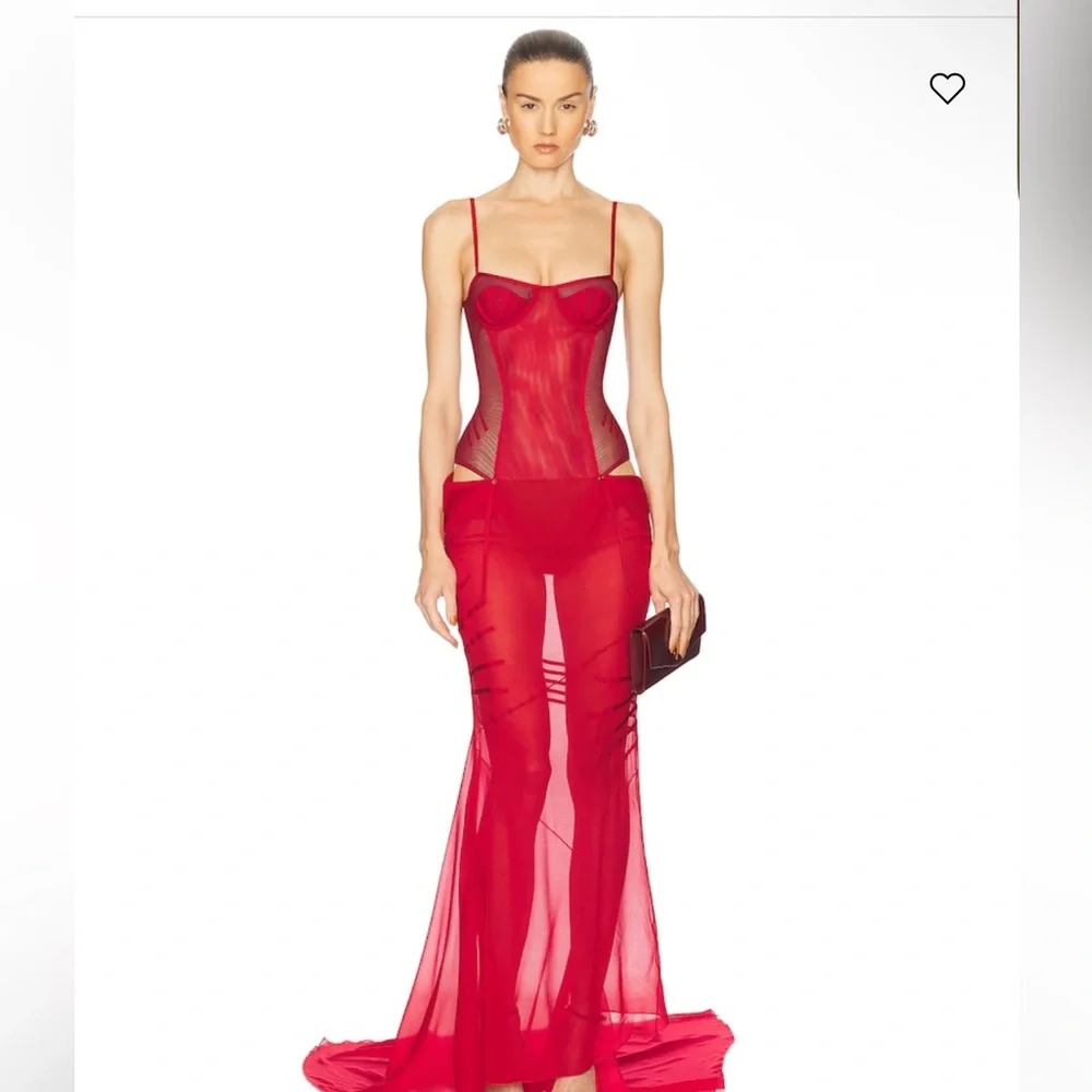 The Attico Red Sheer Chemise - Picture 1 of 6